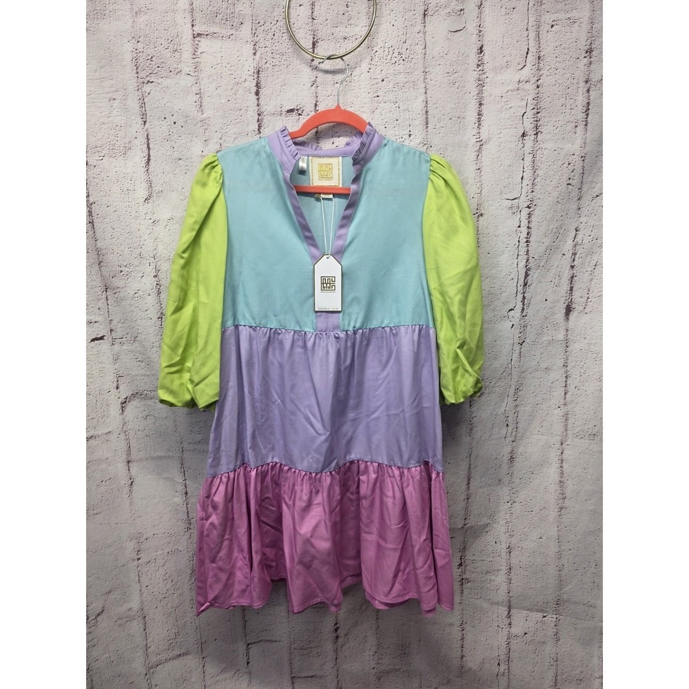 Tuckernuck Emily McCarthy Frankie Dress XS Pastel Colorblock Puff‎ Sleeve NWT